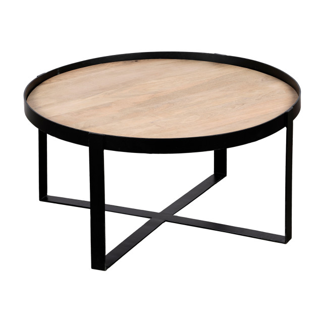 QUVIO Salontafel anna – rond – fsc® mangohout – zwart – naturel 2933687 large