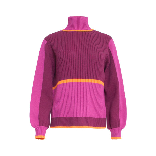 Smashed Lemon 24626 roze rood kleurblok gebreide top met turtle neck 24626-435-470 large