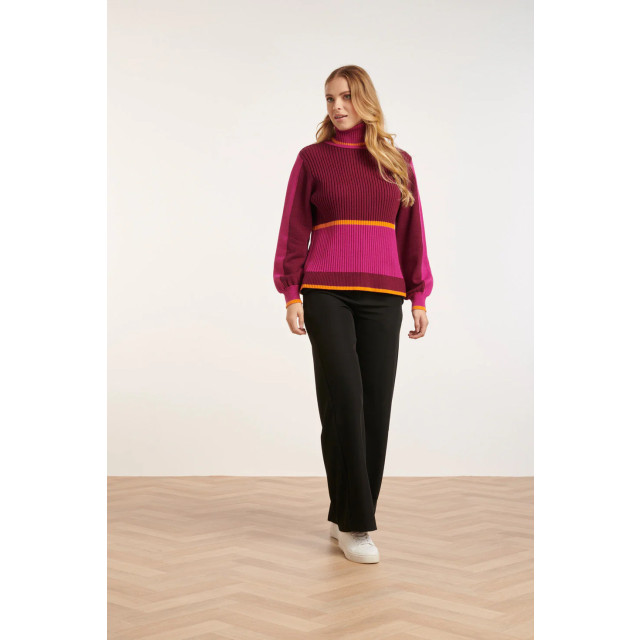 Smashed Lemon 24626 roze rood kleurblok gebreide top met turtle neck 24626-435-470 large