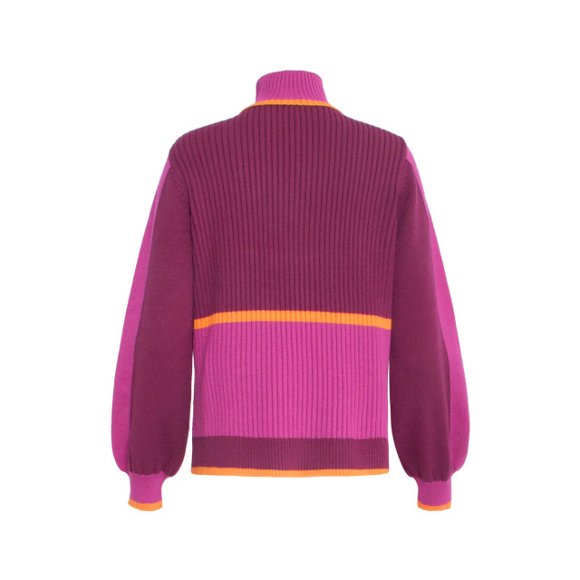 Smashed Lemon 24626 roze rood kleurblok gebreide top met turtle neck 24626-435-470 large