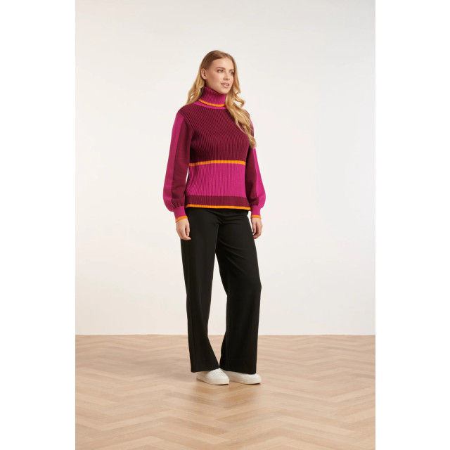 Smashed Lemon 24626 roze rood kleurblok gebreide top met turtle neck 24626-435-470 large