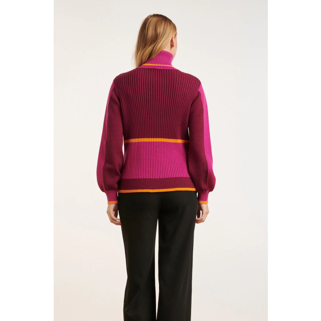 Smashed Lemon 24626 roze rood kleurblok gebreide top met turtle neck 24626-435-470 large