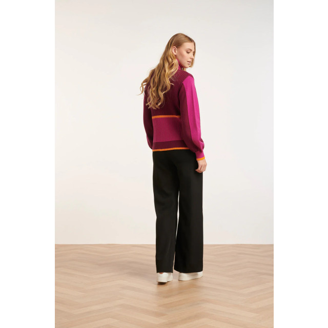 Smashed Lemon 24626 roze rood kleurblok gebreide top met turtle neck 24626-435-470 large