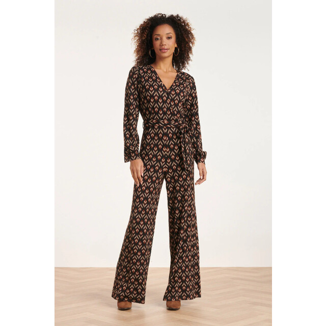 Smashed Lemon 24547 e stretchy jumpsuit met bladerprint | 24547-999-775 large
