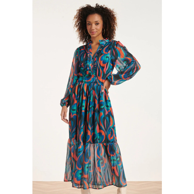 Smashed Lemon 24519 maxi-jurk met multicolor teal en oranje print 24519-640-998 large