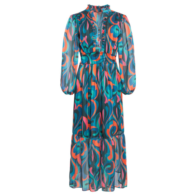 Smashed Lemon 24519 maxi-jurk met multicolor teal en oranje print 24519-640-998 large