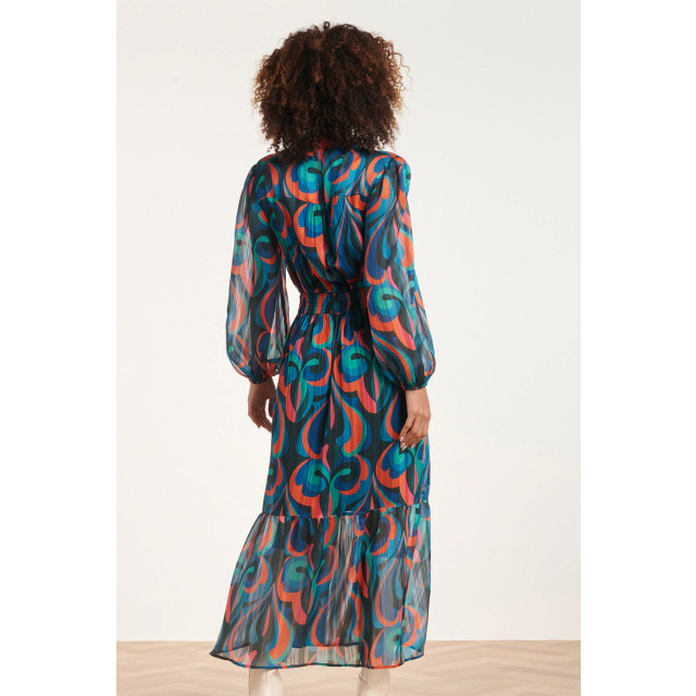 Smashed Lemon 24519 maxi-jurk met multicolor teal en oranje print 24519-640-998 large