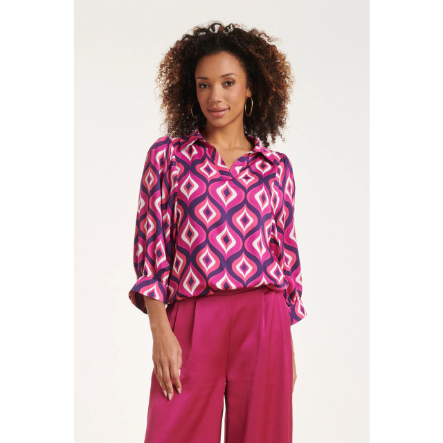 Smashed Lemon 24536 fuchsia en paars grafisch geometrisch bedrukte top 24536-380-420 large