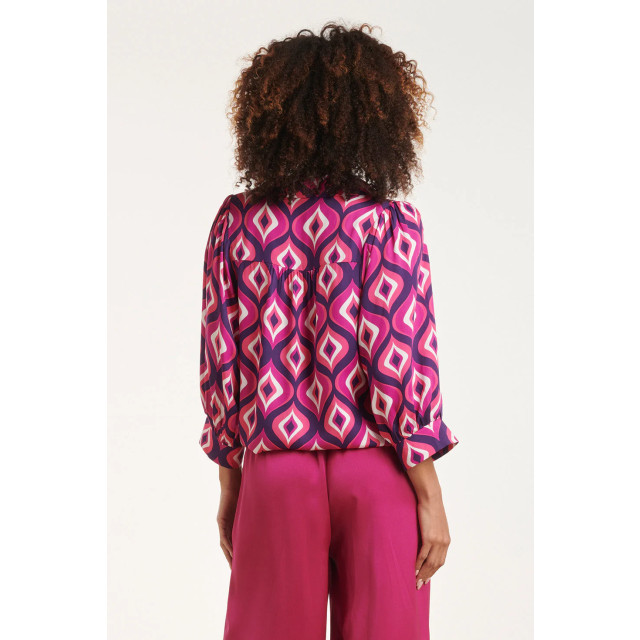 Smashed Lemon 24536 fuchsia en paars grafisch geometrisch bedrukte top 24536-380-420 large