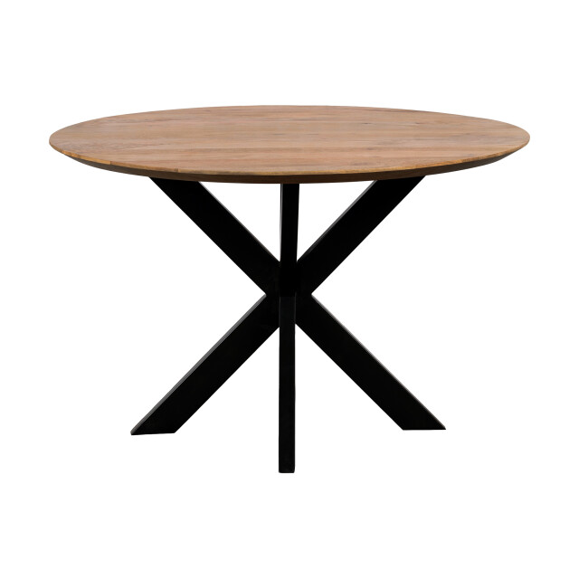 QUVIO Eettafel sofia – rond – Ø120 – stalen kruispoot – fsc®-gecertificeerd mangohout – zwart – naturel 2933682 large