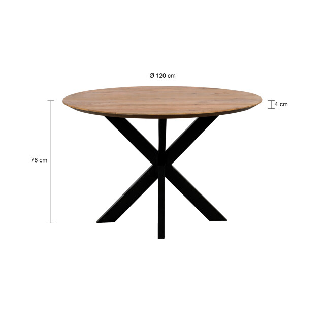 QUVIO Eettafel sofia – rond – Ø120 – stalen kruispoot – fsc®-gecertificeerd mangohout – zwart – naturel 2933682 large