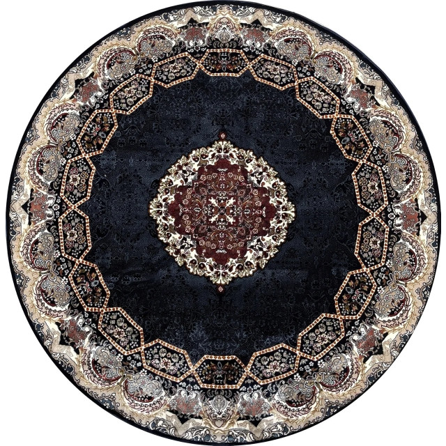 Muratap Isfahan oosters vloerkleed laagpolig klassiek vintage tapijt rond / navy / multi 200 cm rond- 200 cm rond 2953714 large