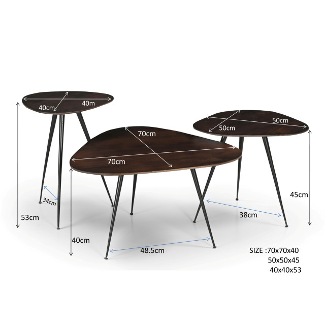 Brix salontafel loua brown set of 3 mangohout 2834842 large