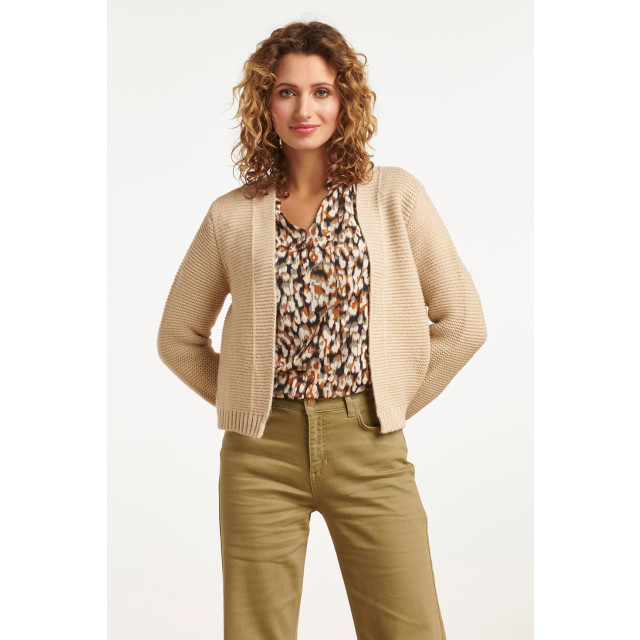 Smashed Lemon 23608 open dikke rib gebreide cardigan in sand 23608-720-4XL large