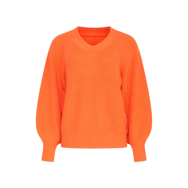 Smashed Lemon 23613 oversized v-hals trui in levendig oranje gebreide 23613-250-3XL large