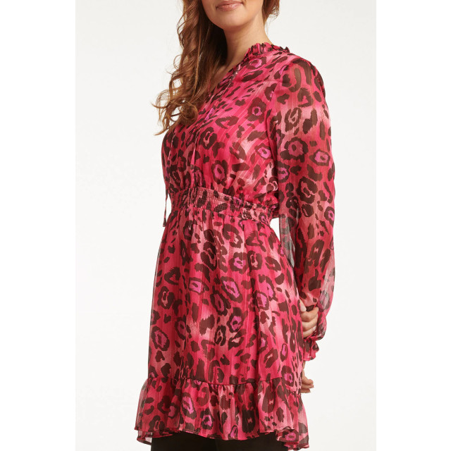 Smashed Lemon 23716-445-999 v-hals jurk met dierenprint in fuchsia 23716-445-999 large