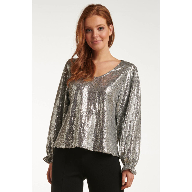 Smashed Lemon 23738-020 zilveren glitter v-hals top voor dames 23738-020-4XL large