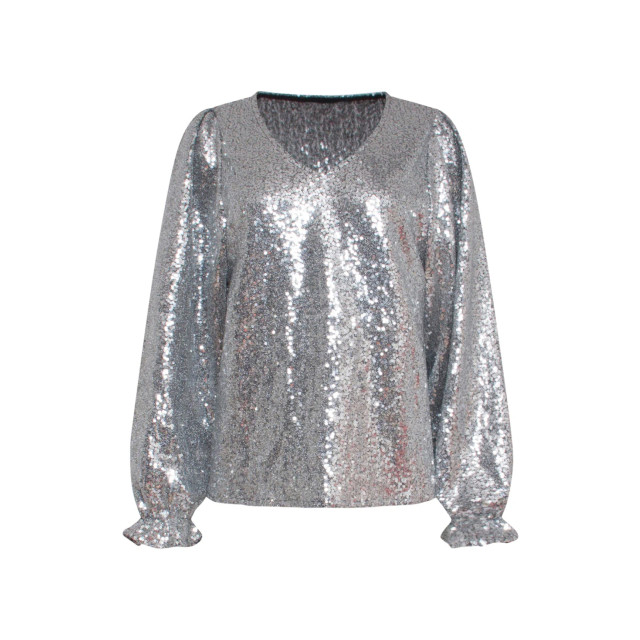 Smashed Lemon 23738-020 zilveren glitter v-hals top voor dames 23738-020-4XL large