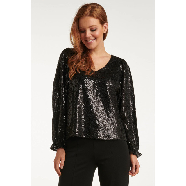 Smashed Lemon 23740-999 zwarte glitter v-hals top voor dames 23740-999-L large