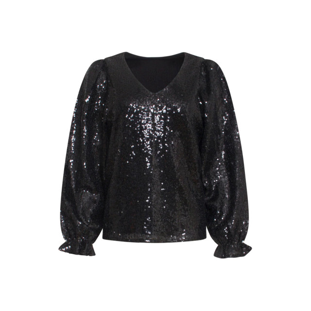 Smashed Lemon 23740-999 zwarte glitter v-hals top voor dames 23740-999-L large