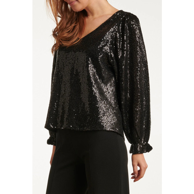 Smashed Lemon 23740-999 zwarte glitter v-hals top voor dames 23740-999-L large