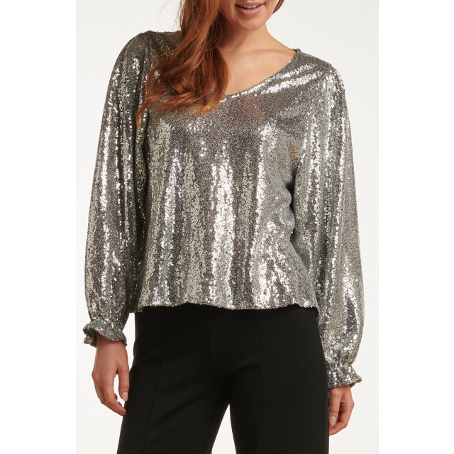 Smashed Lemon 23738-020 zilveren glitter v-hals top voor dames 23738-020-4XL large