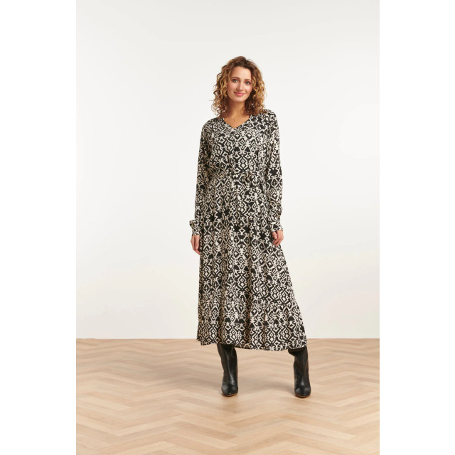 Smashed Lemon 23506 dames losvallend maxi jurk in tribal zwart-wit 23506-009-XL large