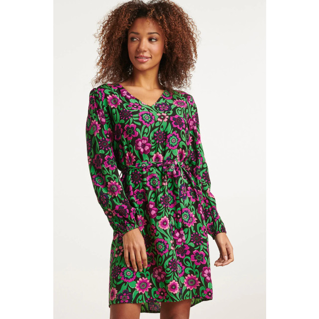 Smashed Lemon 23672 dames jurk met bloemenprint in groen zwart en 23672-999-998 large