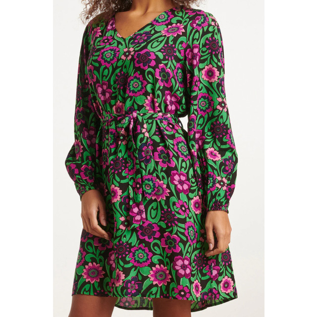 Smashed Lemon 23672 dames jurk met bloemenprint in groen zwart en 23672-999-998 large