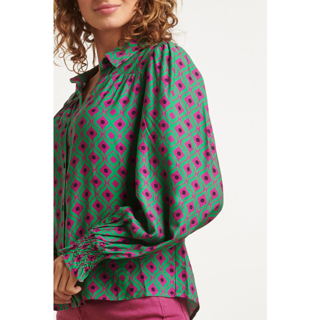 Smashed Lemon 23535 dames doorknoopblouse met pofmouwen in abstract 23535-380-530 large