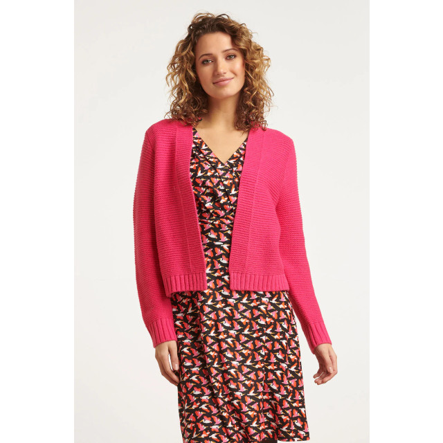 Smashed Lemon 23608 open dikke rib gebreide cardigan in fuchsia 23608-445-L large