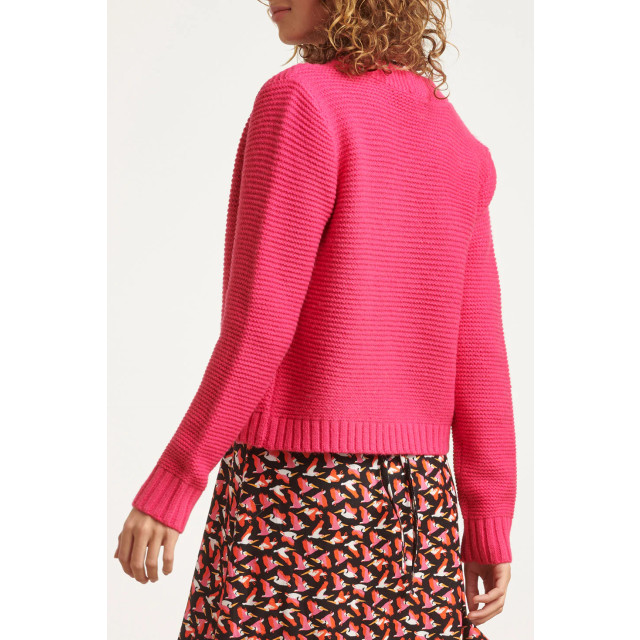 Smashed Lemon 23608 open dikke rib gebreide cardigan in fuchsia 23608-445-L large