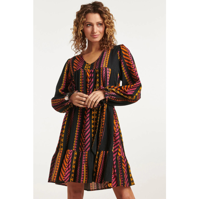 Smashed Lemon 23668 dames zwart jurk met aztec print 23668-999-445 large