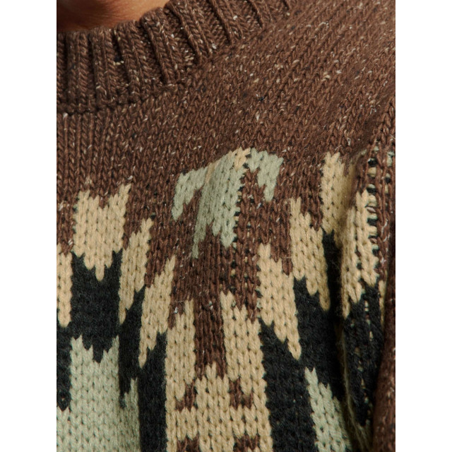 No Excess Pullover crewneck jacquard pattern brown 25210908-040 large