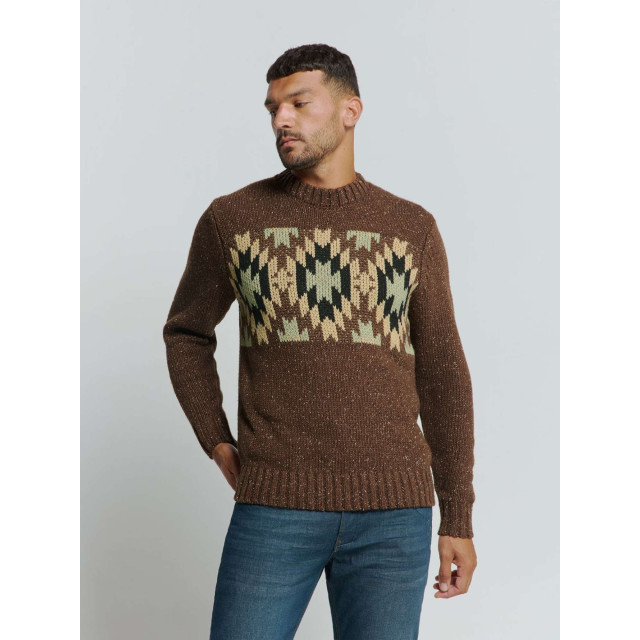 No Excess Pullover crewneck jacquard pattern brown 25210908-040 large