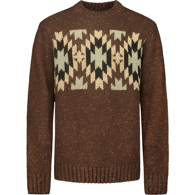 No Excess Pullover crewneck jacquard pattern brown 25210908-040 large