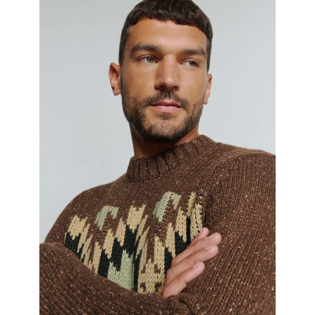 No Excess Pullover crewneck jacquard pattern brown 25210908-040 large