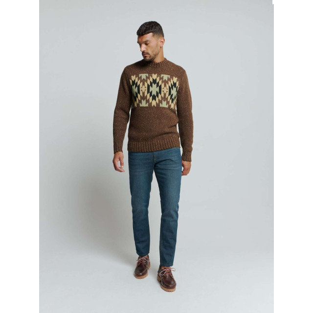 No Excess Pullover crewneck jacquard pattern brown 25210908-040 large