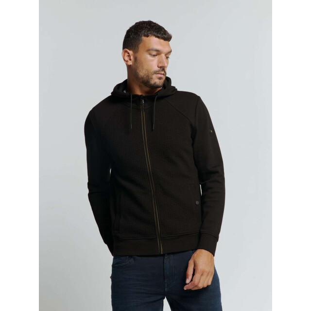 No Excess Sweater hooded full zipper double l black 25100907-020 large