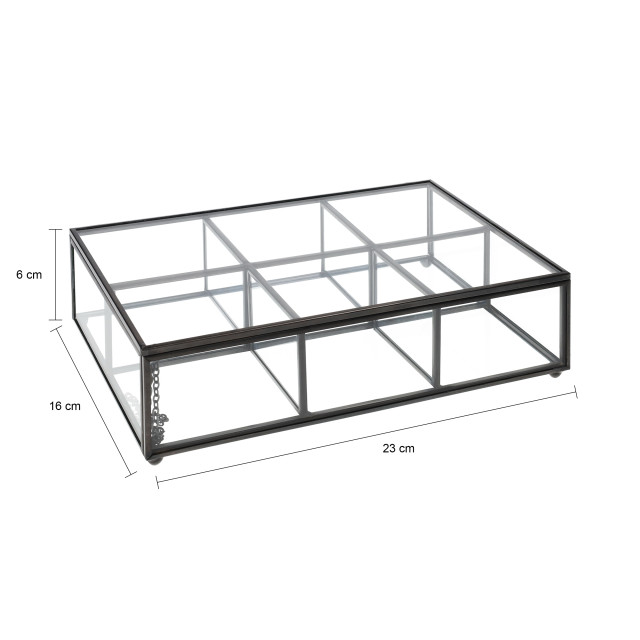 QUVIO Theedoos glas metaal zwart 6 vakjes 2233212 large