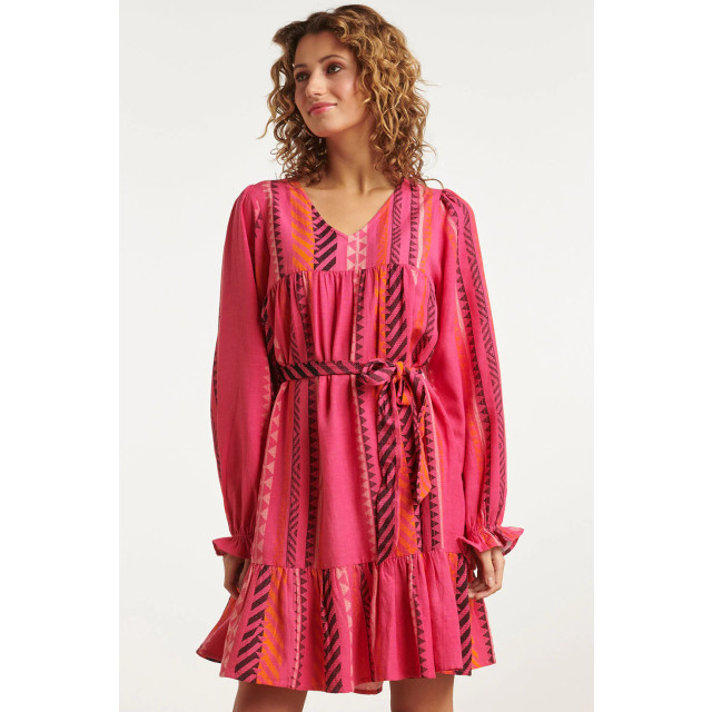 Smashed Lemon 23668 dames fuchsia jurk met aztec allover print 23668-445-250 large