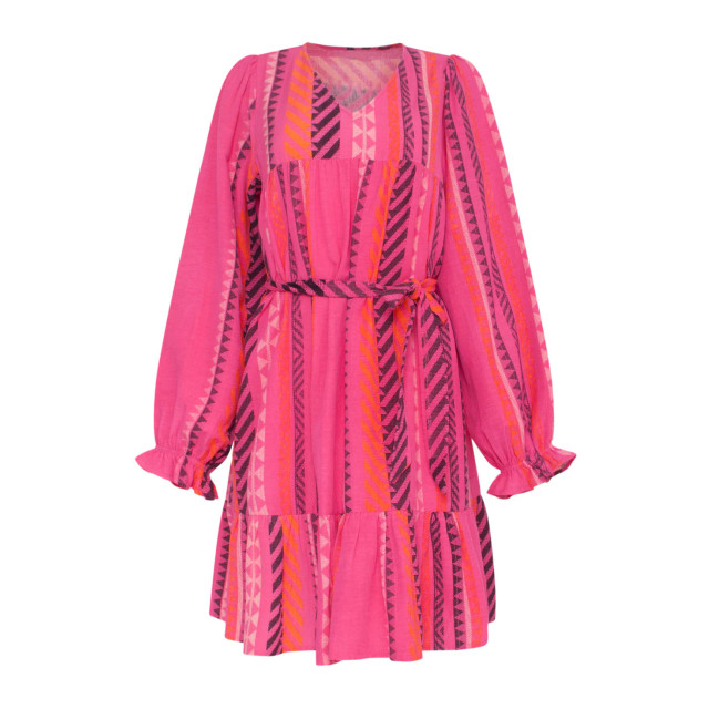 Smashed Lemon 23668 dames fuchsia jurk met aztec allover print 23668-445-250 large