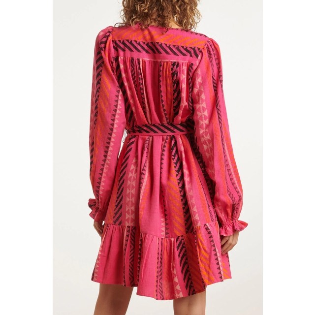 Smashed Lemon 23668 dames fuchsia jurk met aztec allover print 23668-445-250 large