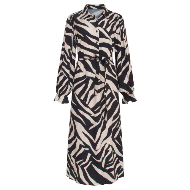 Smashed Lemon 23743-010-999 zebra print v-hals jurk in zwart en 23743-010-999 large