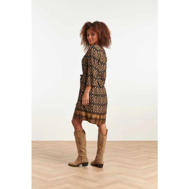 Smashed Lemon 23658 dames jurk met tribal print in zwart en bruine 23658-999-775 large