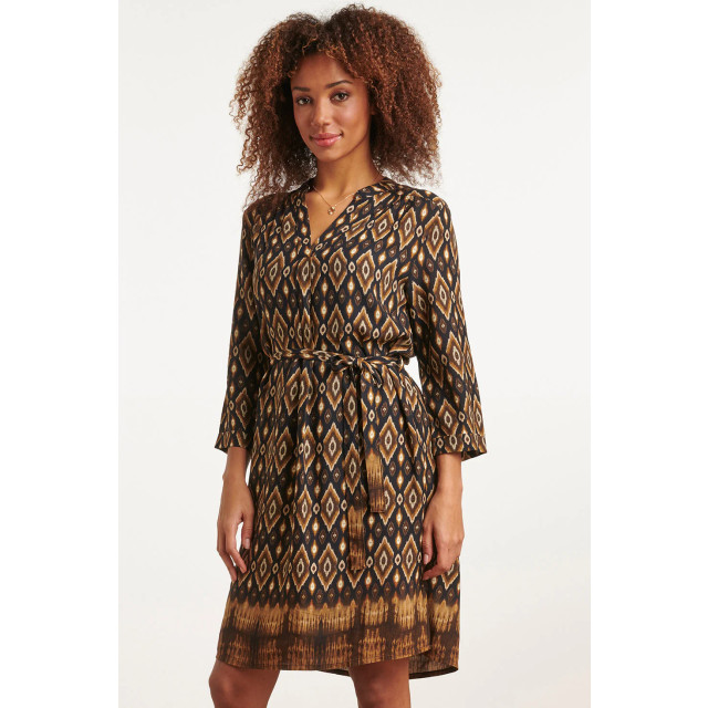 Smashed Lemon 23658 dames jurk met tribal print in zwart en bruine 23658-999-775 large