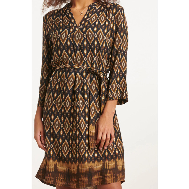 Smashed Lemon 23658 dames jurk met tribal print in zwart en bruine 23658-999-775 large