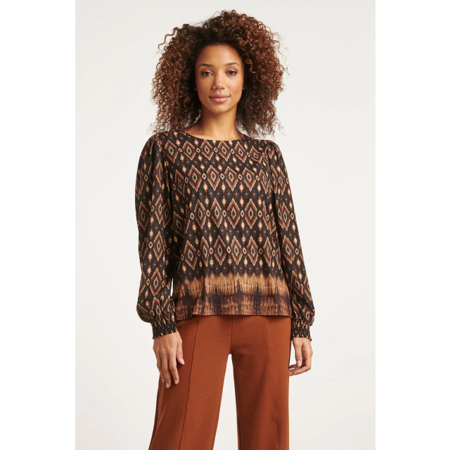 Smashed Lemon 23659 dames top met tribal print in zwart en bruine 23659-999-775 large