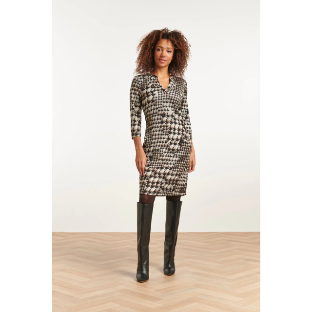 Smashed Lemon 23646 dames stretch jurk met zwart en wit pied-de-poule 23646-009-4XL large