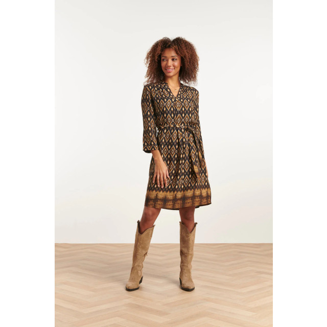 Smashed Lemon 23658 dames jurk met tribal print in zwart en bruine 23658-999-775 large